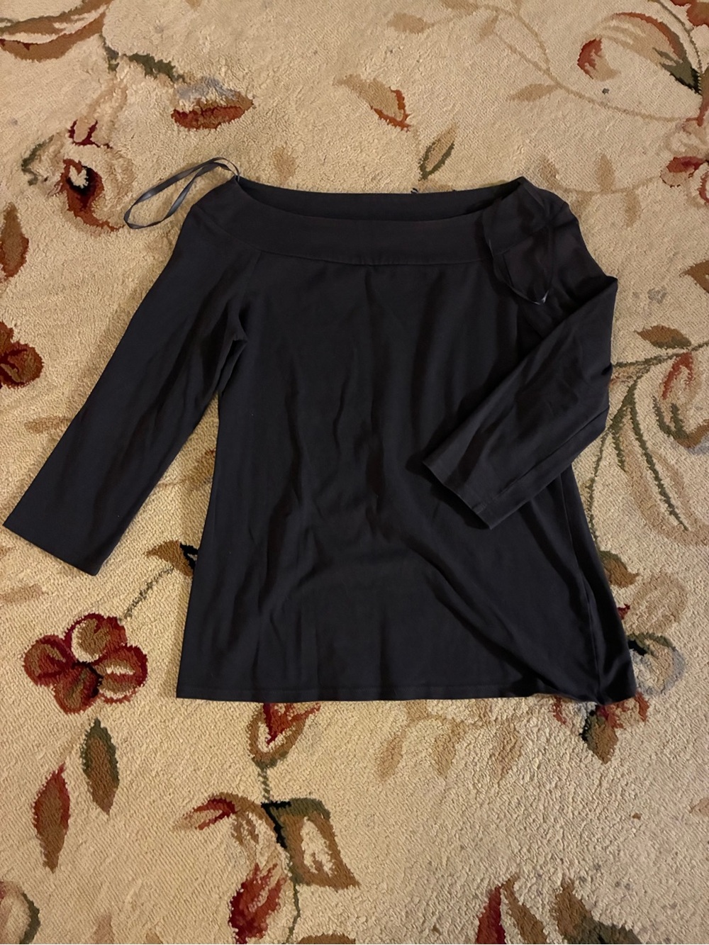 LOFT Black Off-Shoulder 3/4 Sleeve Boat Neck Top